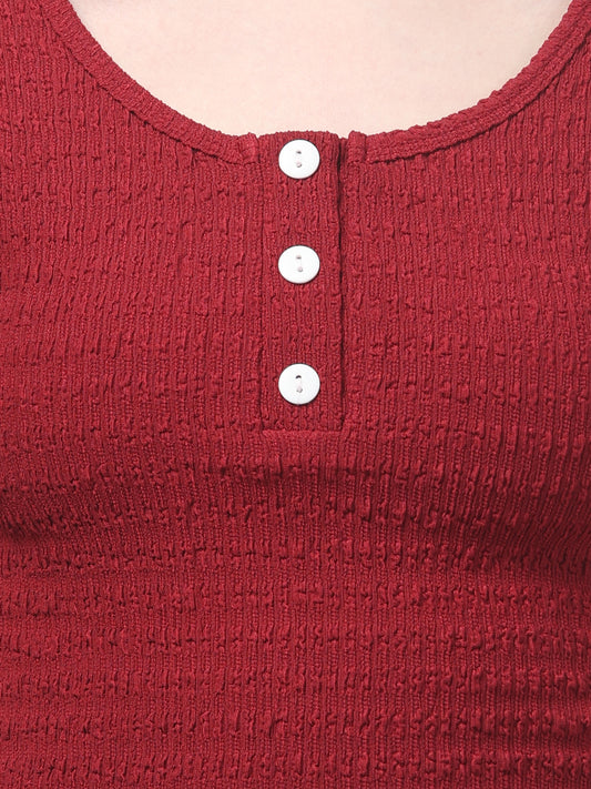 Red Round Neck Top For Womens