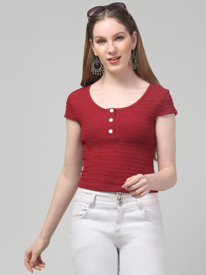 Red Round Neck Top For Womens