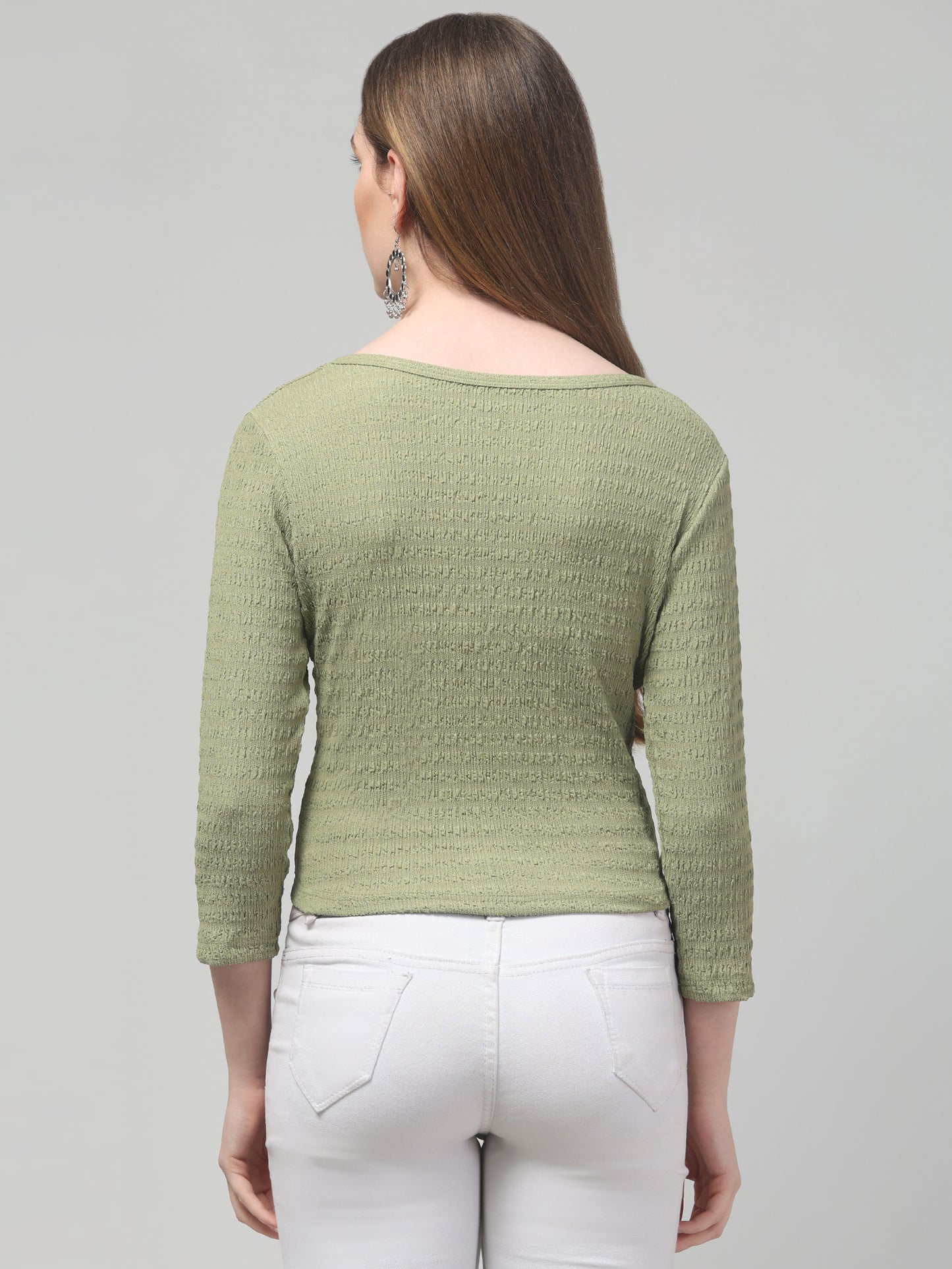 Olive Round Neck Top For Womens