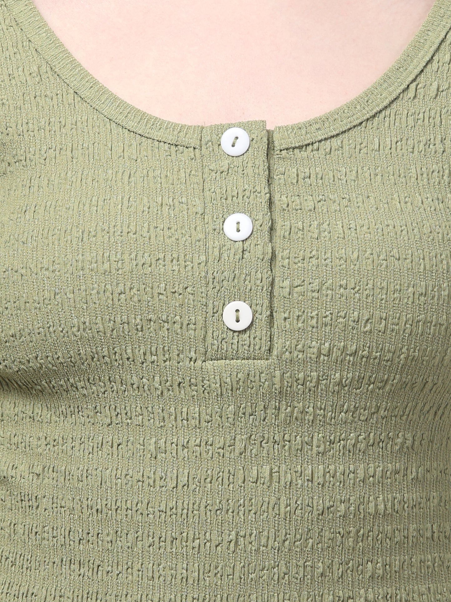 Olive Round Neck Top For Womens