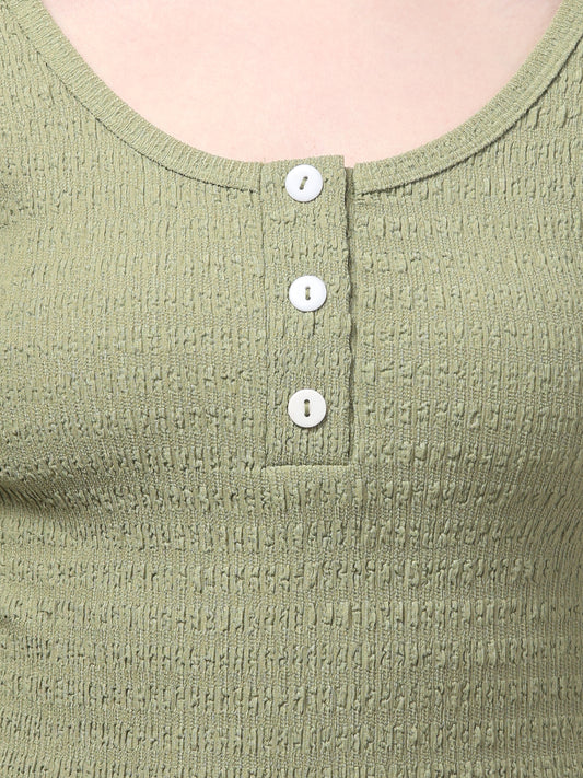 Olive Round Neck Top For Womens