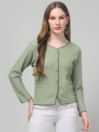 Olive Shirt Style Top For Womens