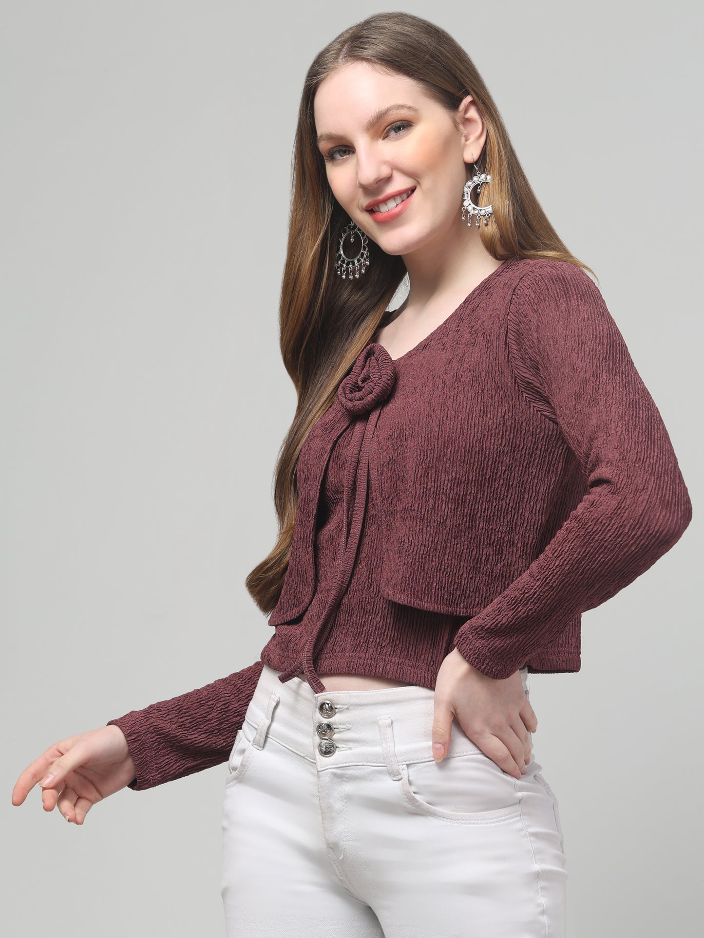 Mauve Textured Top For Womens