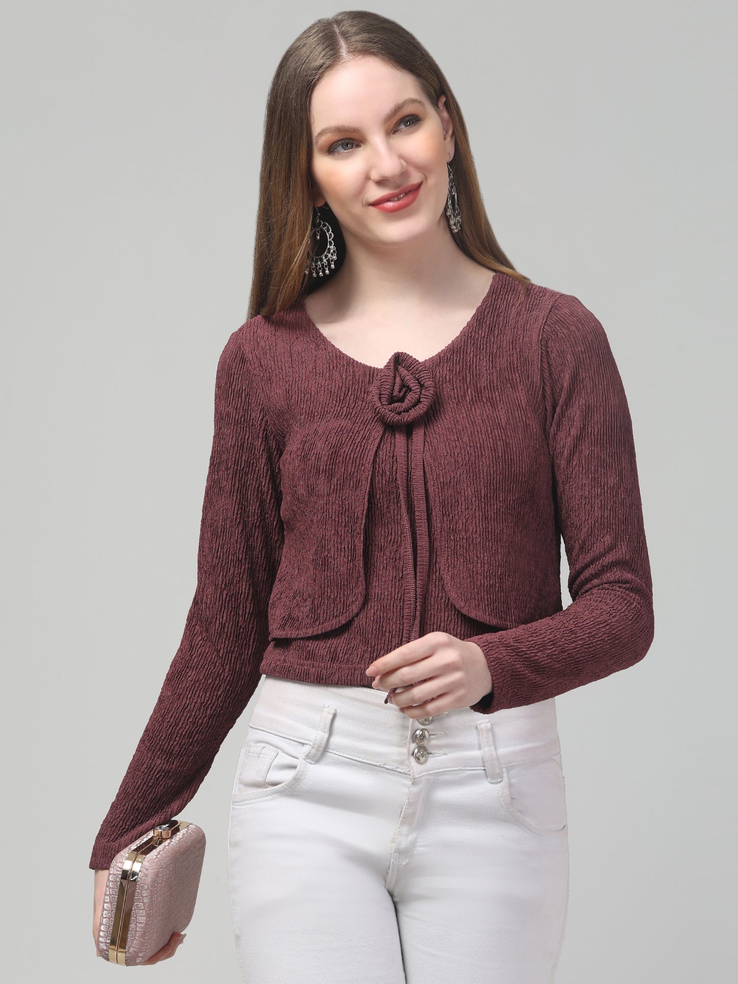 Mauve Textured Top For Womens