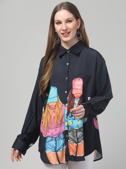 Blue Printed Shirt For Womens