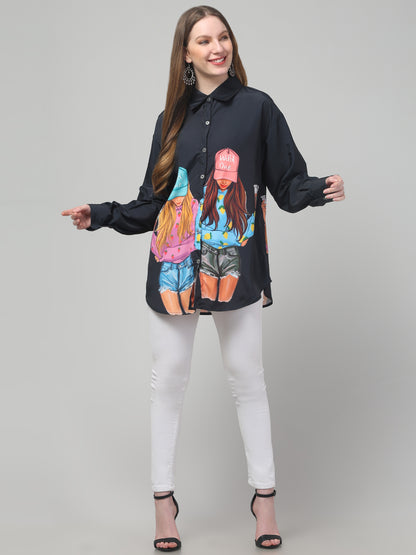 Blue Printed Shirt For Womens