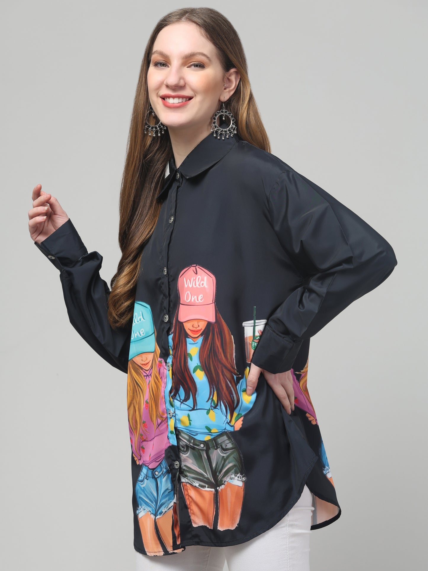 Blue Printed Shirt For Womens