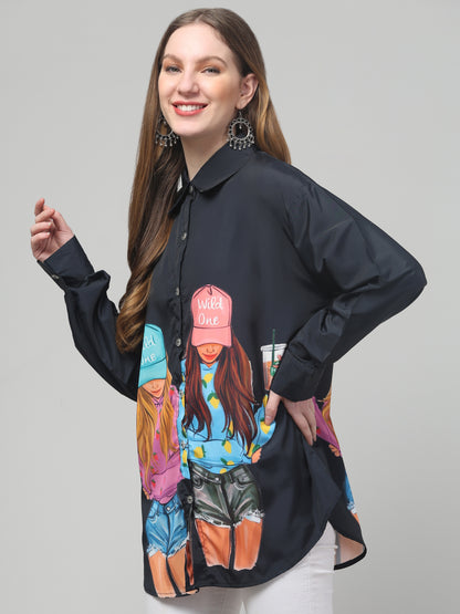Blue Printed Shirt For Womens