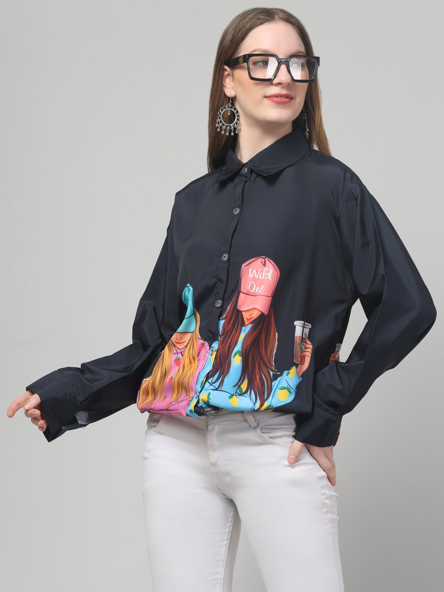 Blue Printed Shirt For Womens