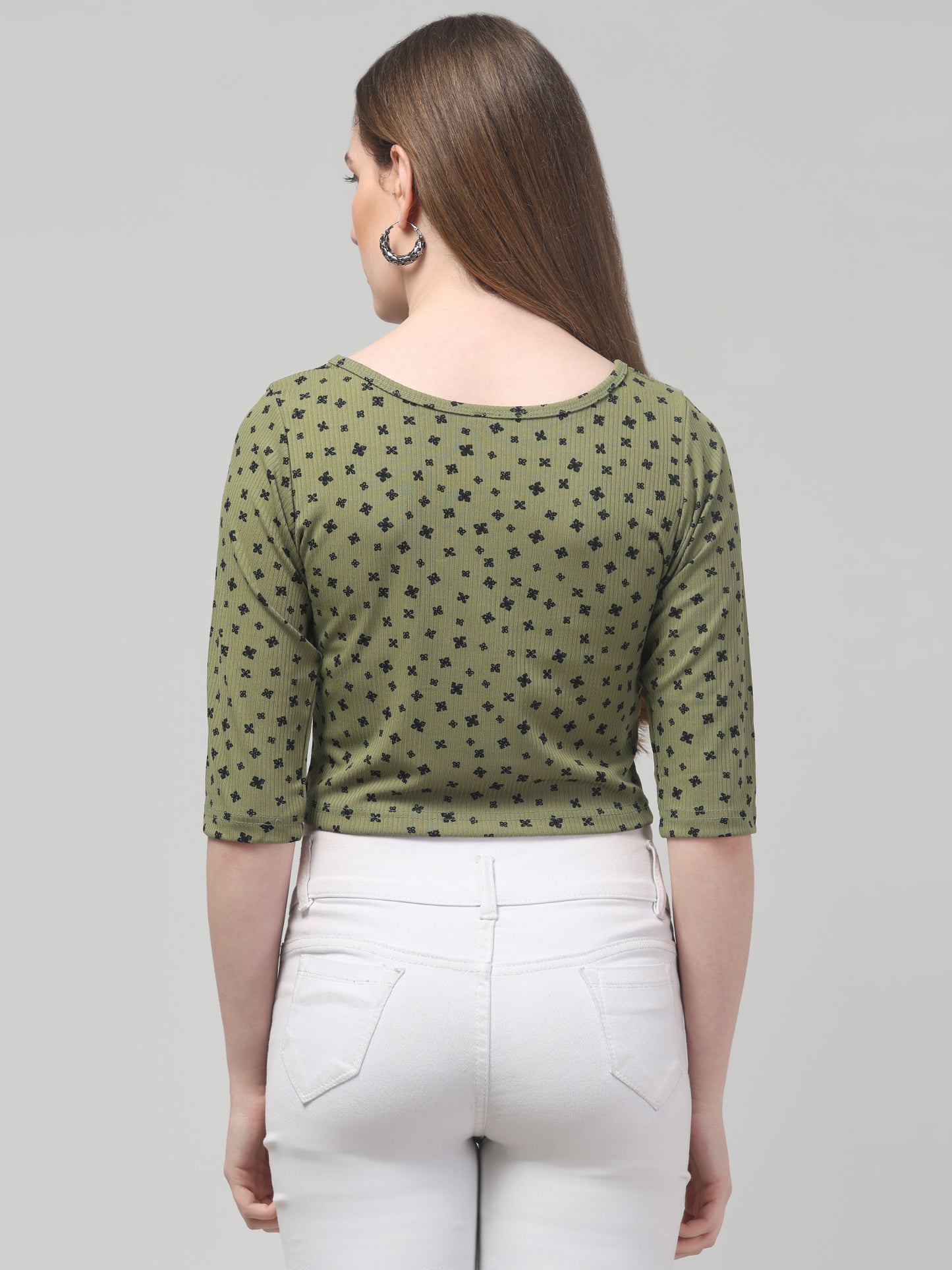 Olive Printed Top  For Womens