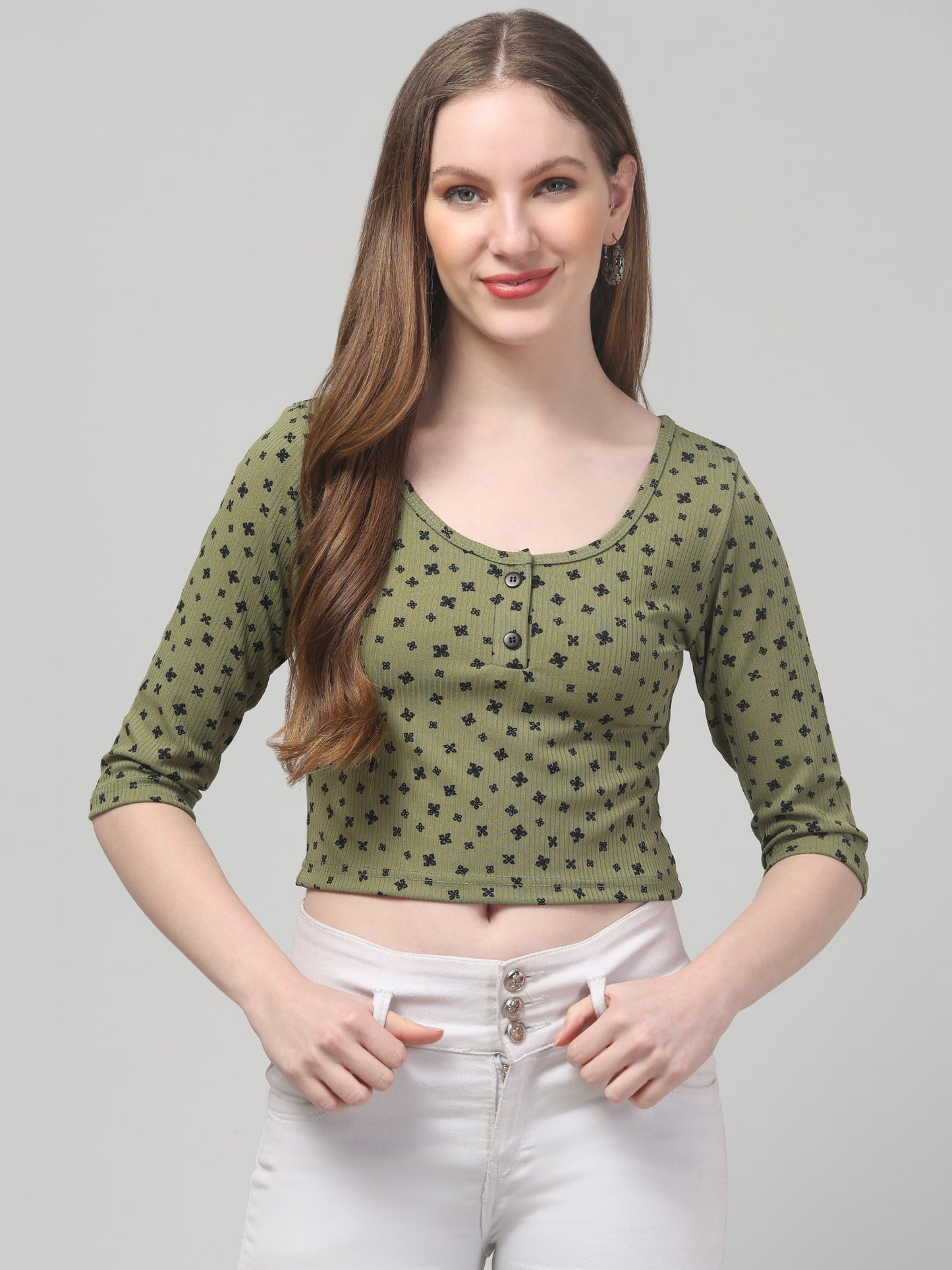 Olive Printed Top  For Womens