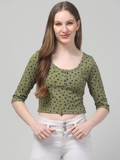 Olive Printed Top  For Womens