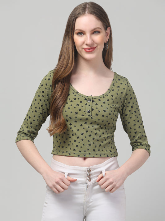 Olive Printed Top  For Womens