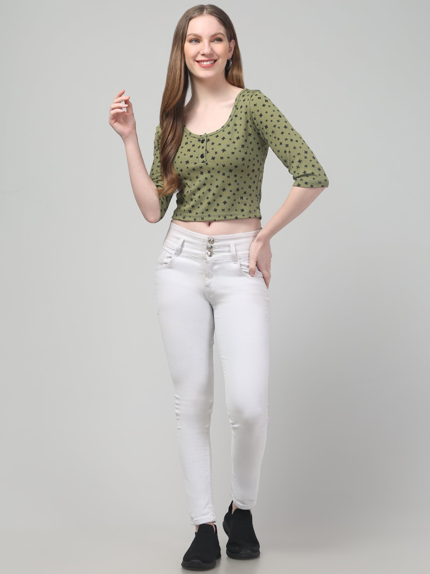Olive Printed Top  For Womens