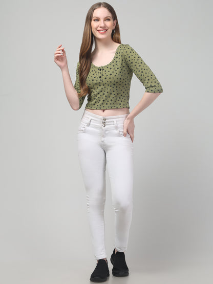 Olive Printed Top  For Womens