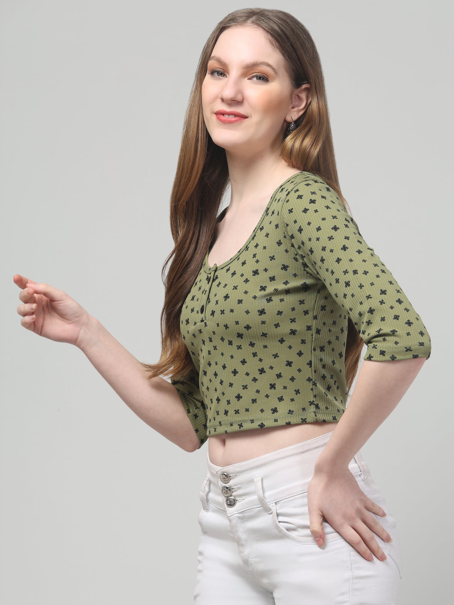 Olive Printed Top  For Womens