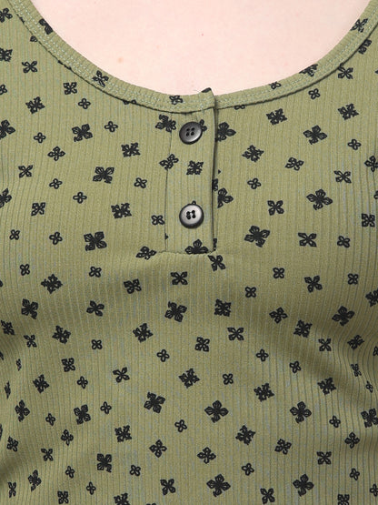 Olive Printed Top  For Womens