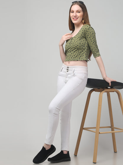 Olive Printed Top  For Womens