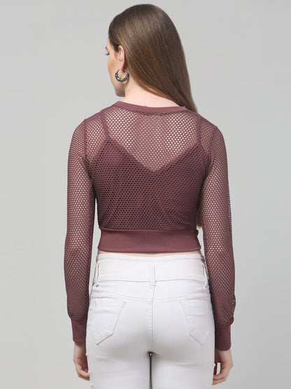 Maroon Net Stylish Top For Womens