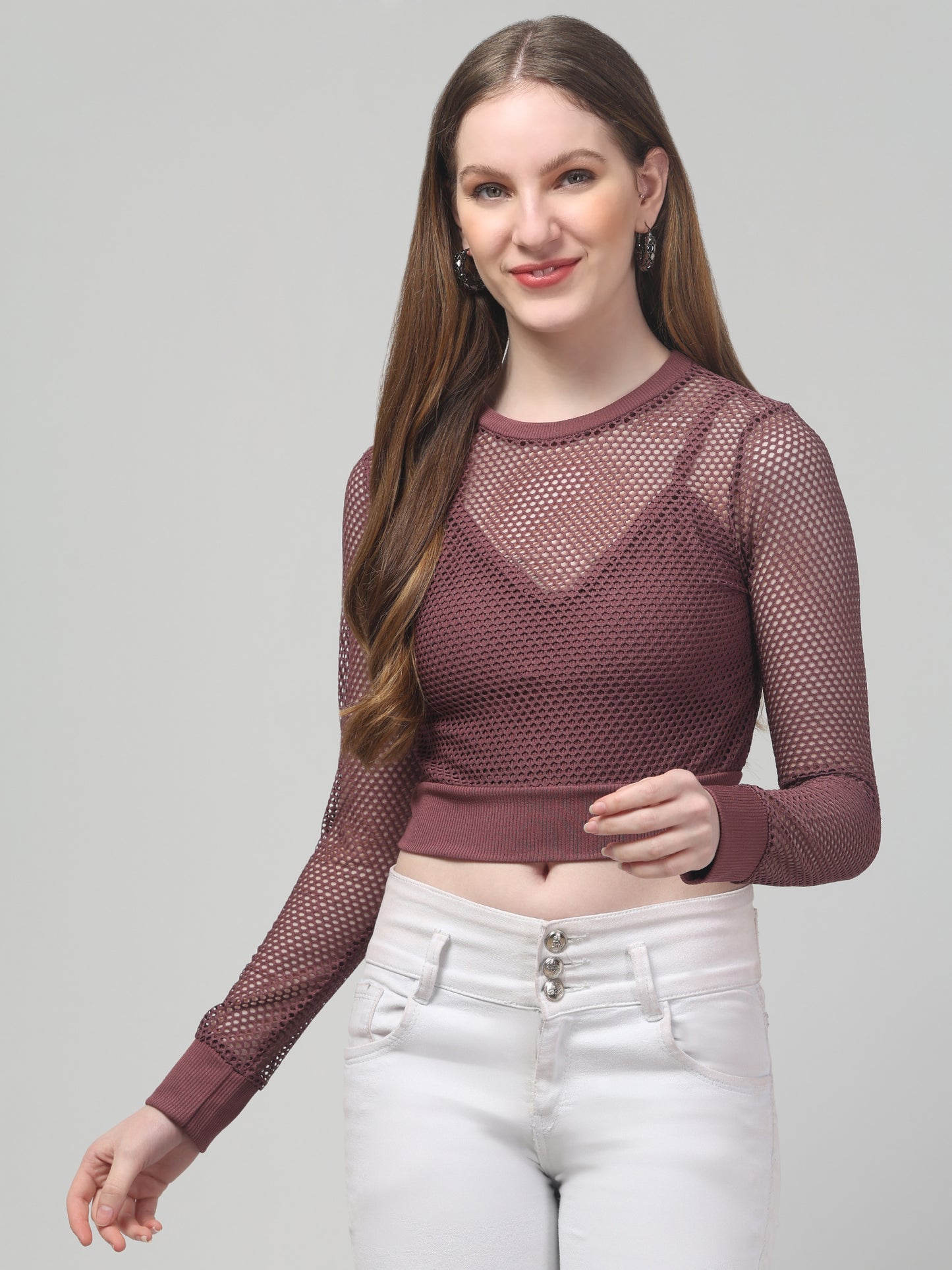 Maroon Net Stylish Top For Womens