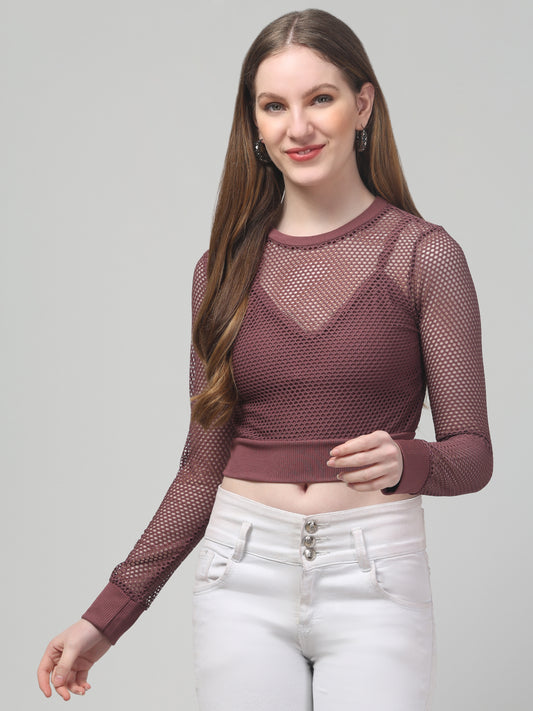 Maroon Net Stylish Top For Womens