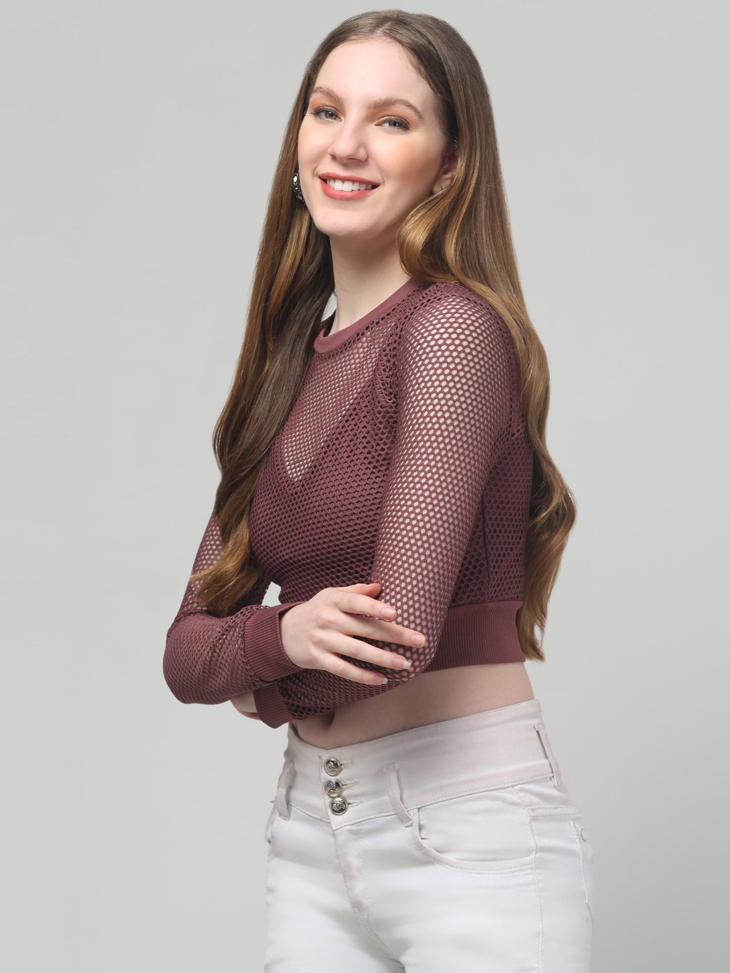 Maroon Net Stylish Top For Womens