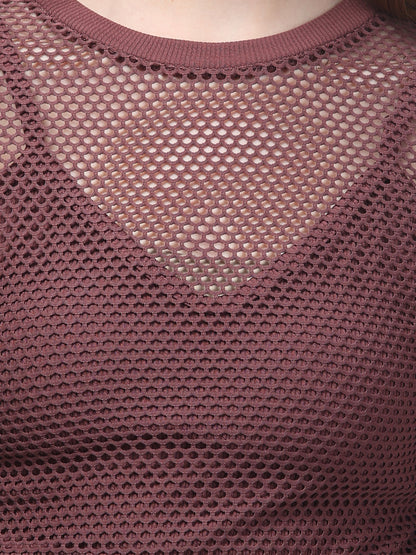 Maroon Net Stylish Top For Womens