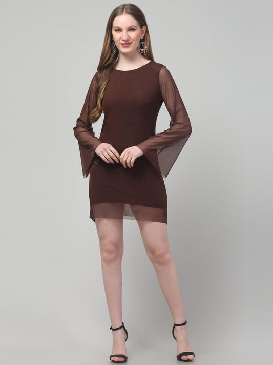 Brown Party Wear Mini Dress For Womens
