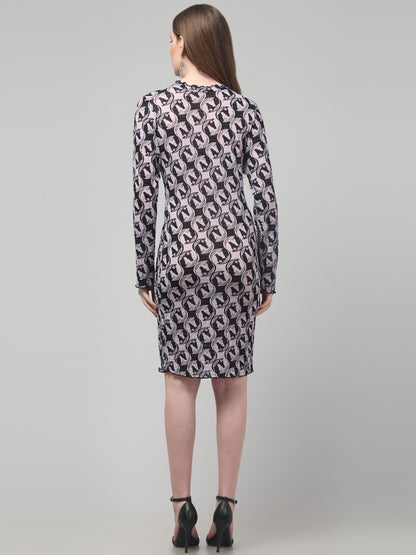 Lavender Printed Midi Dress For Womens