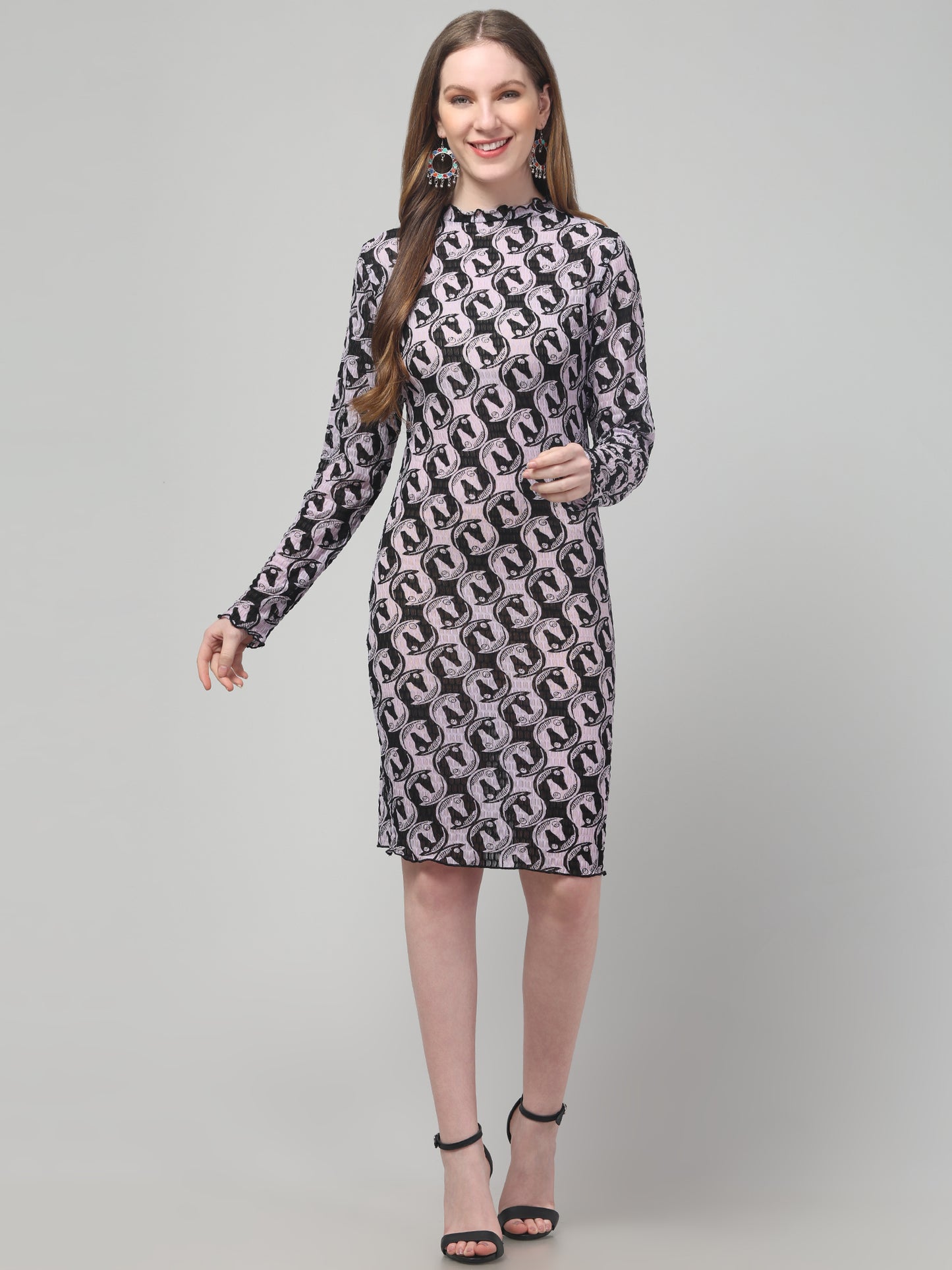 Lavender Printed Midi Dress For Womens