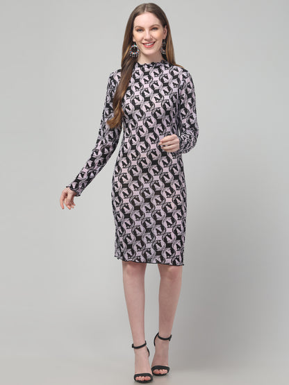 Lavender Printed Midi Dress For Womens