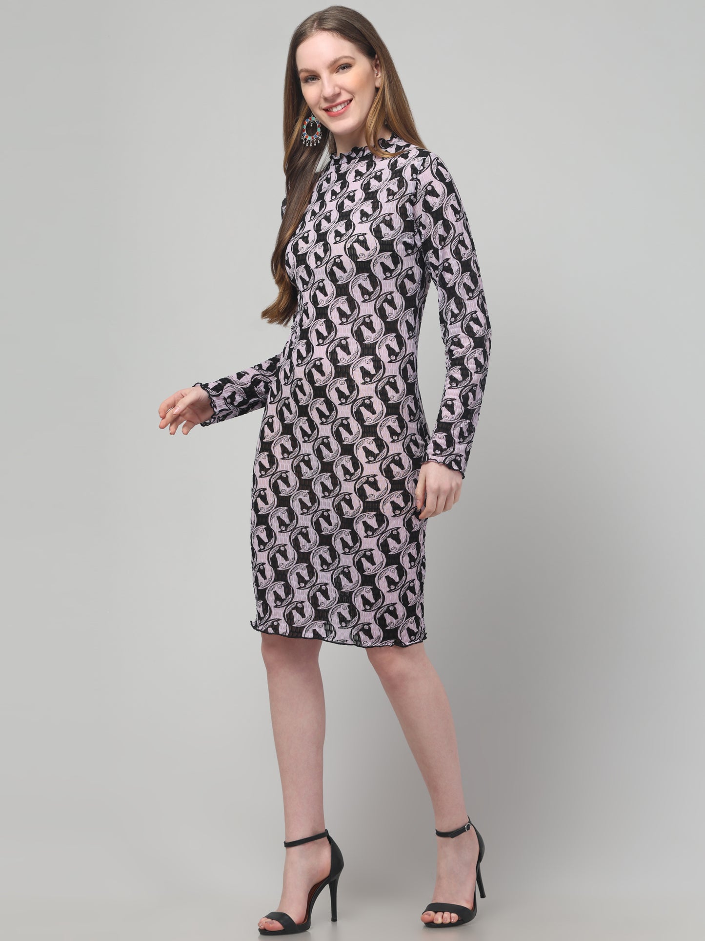 Lavender Printed Midi Dress For Womens