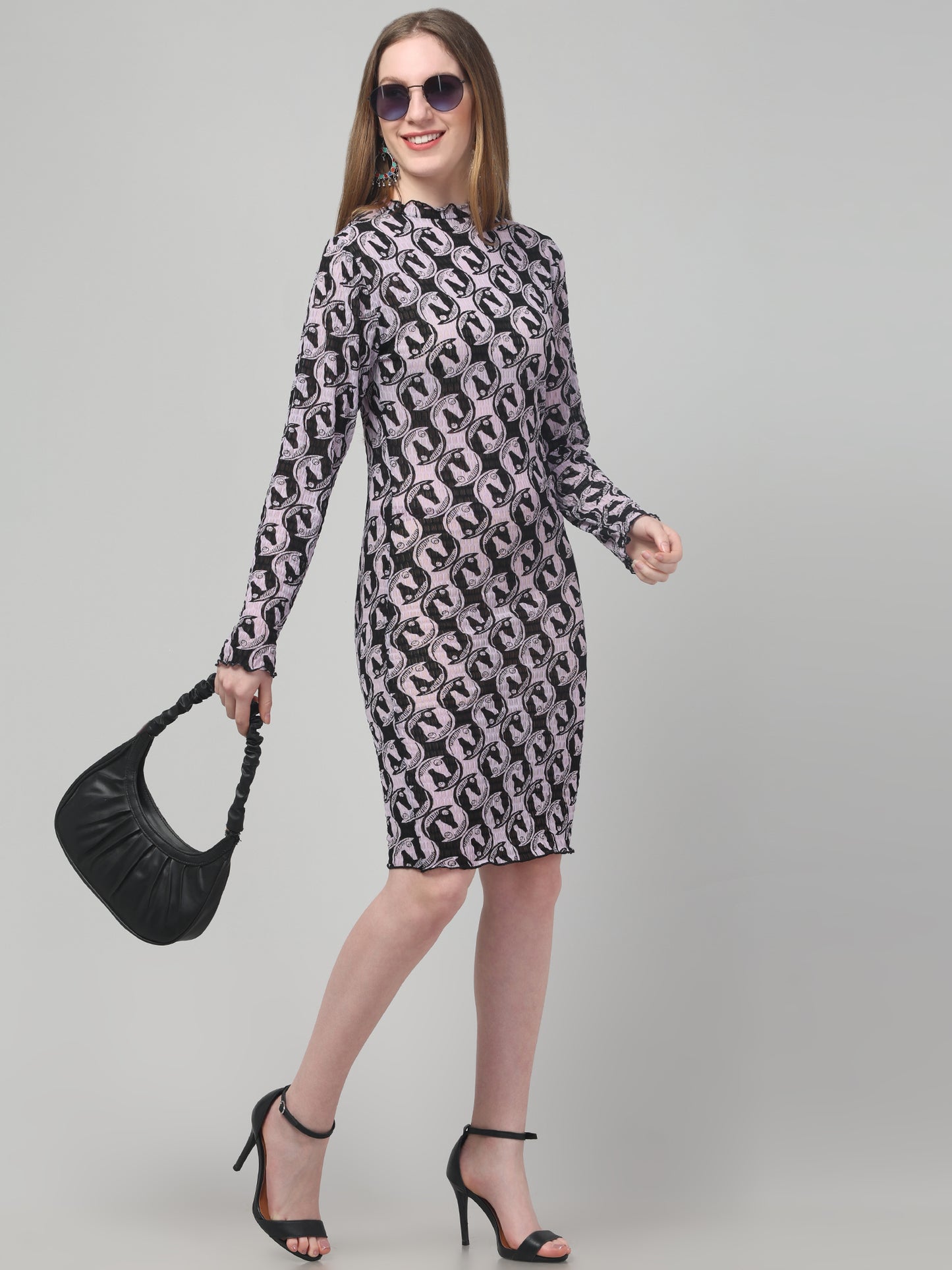 Lavender Printed Midi Dress For Womens