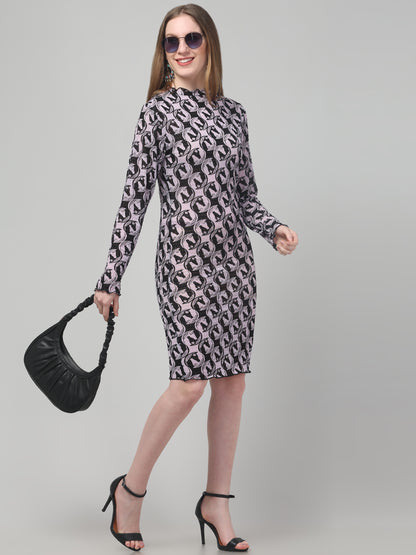 Lavender Printed Midi Dress For Womens