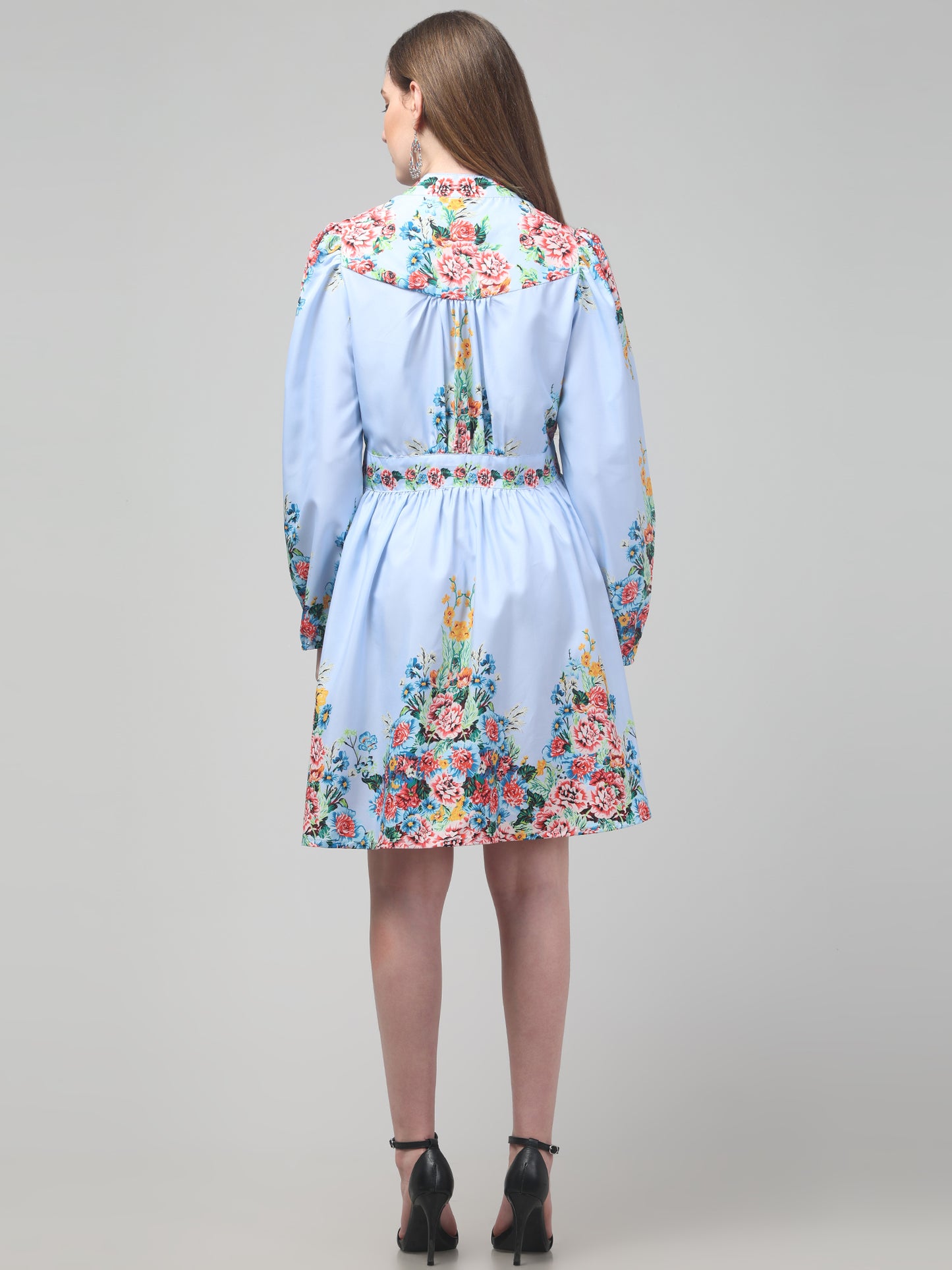 Sky-Blue Floral Dress For Women