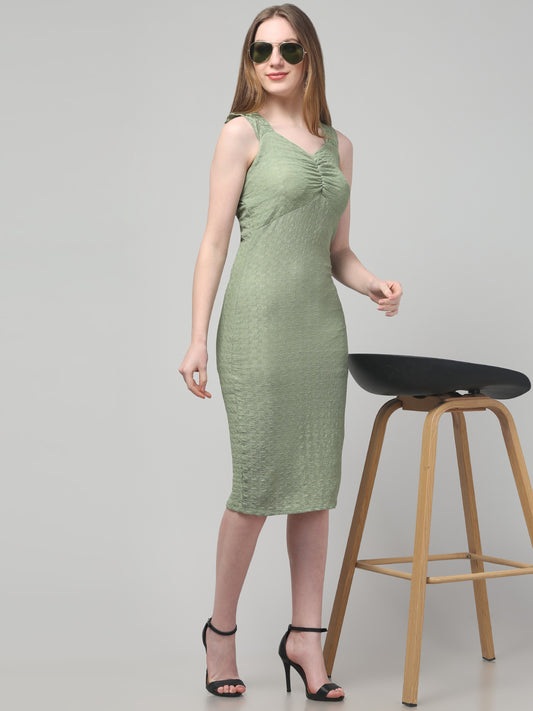 Olive Green Sweetheart Neck Dress For Womens