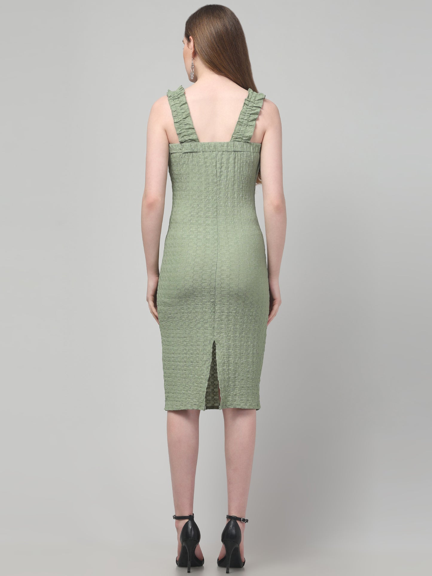 Olive Green Sweetheart Neck Dress For Womens