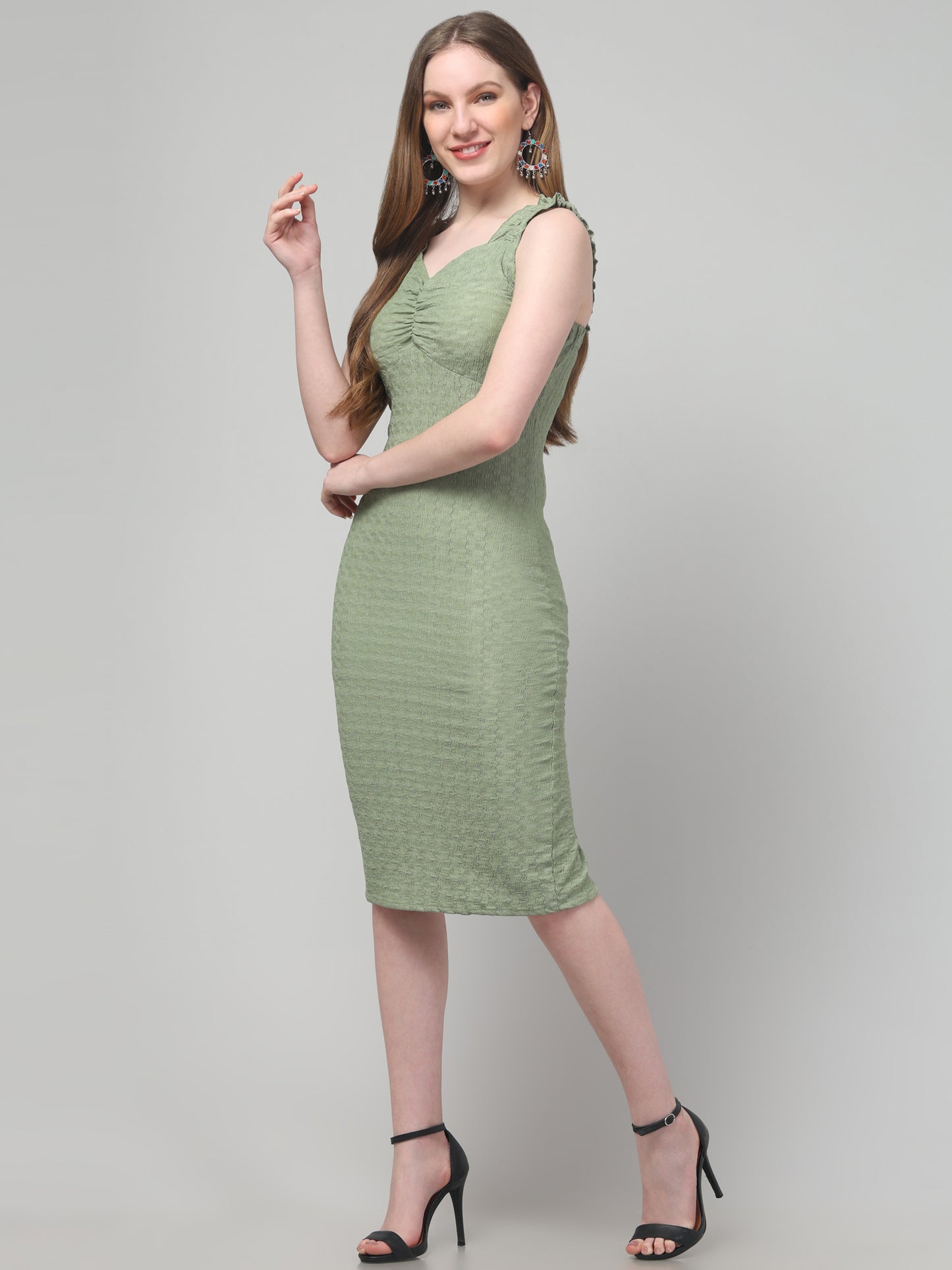 Olive Green Sweetheart Neck Dress For Womens