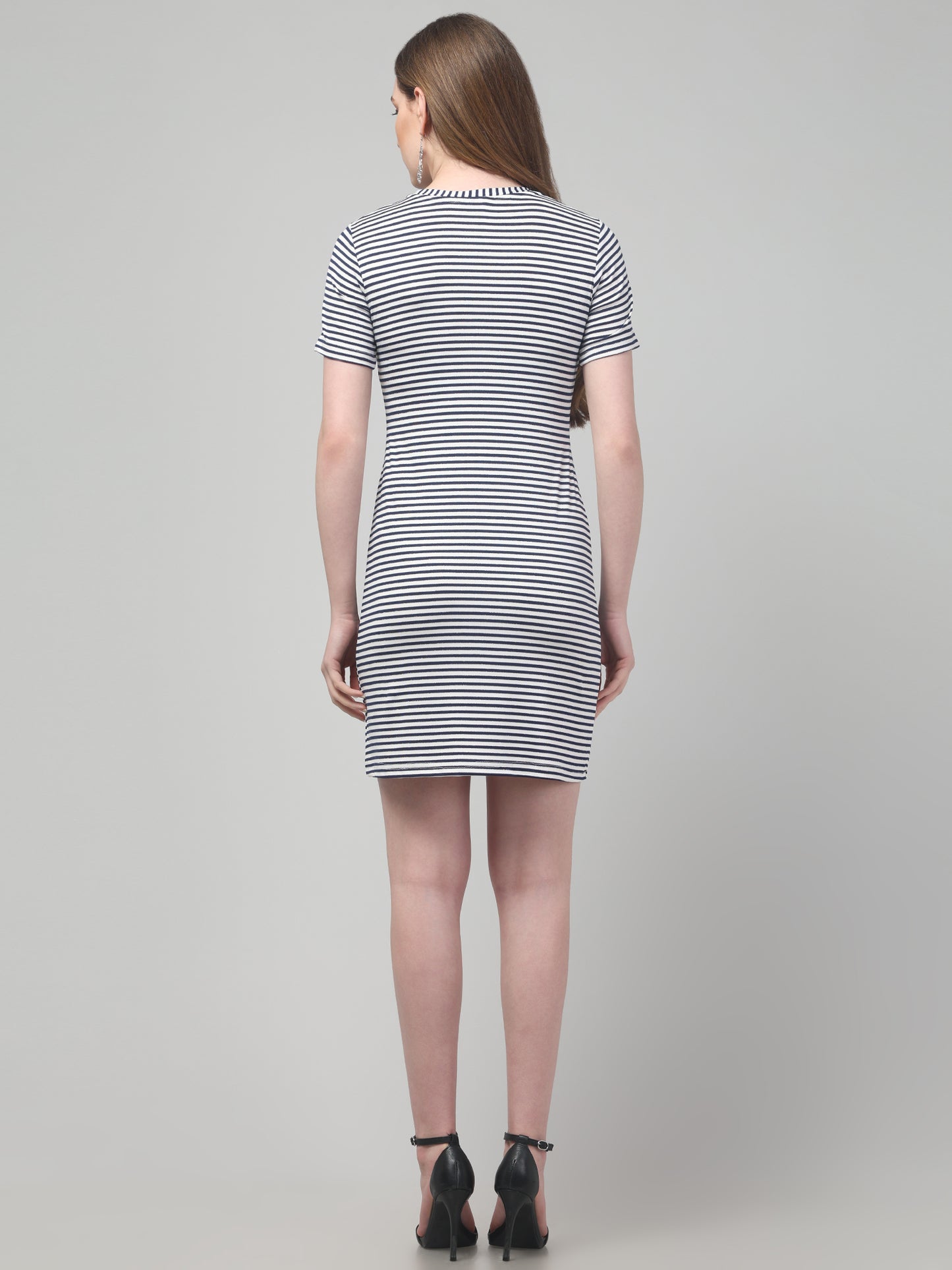 Blue Striped Mini Dress For Womens