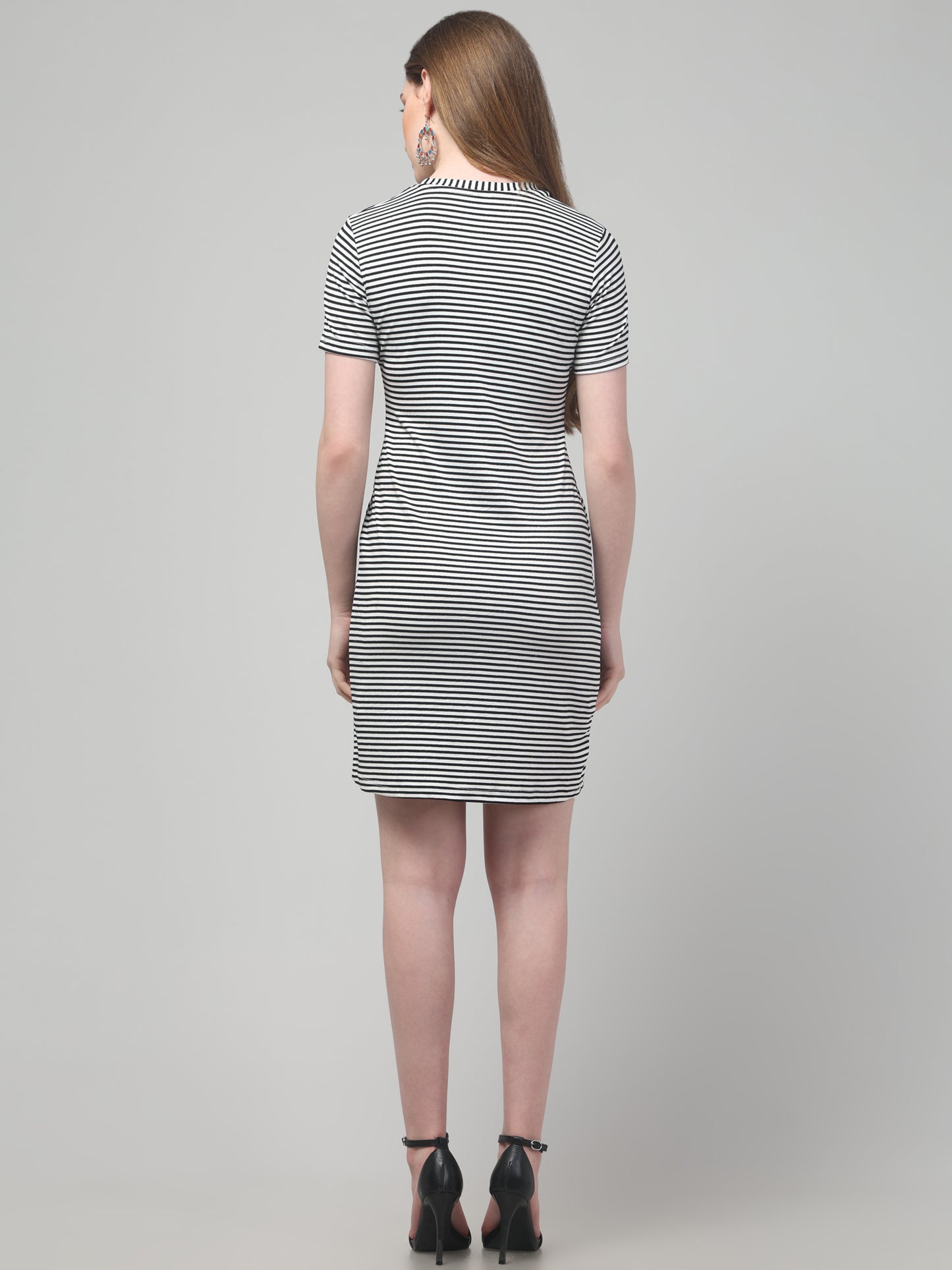 Black Striped Mini Dress For Womens