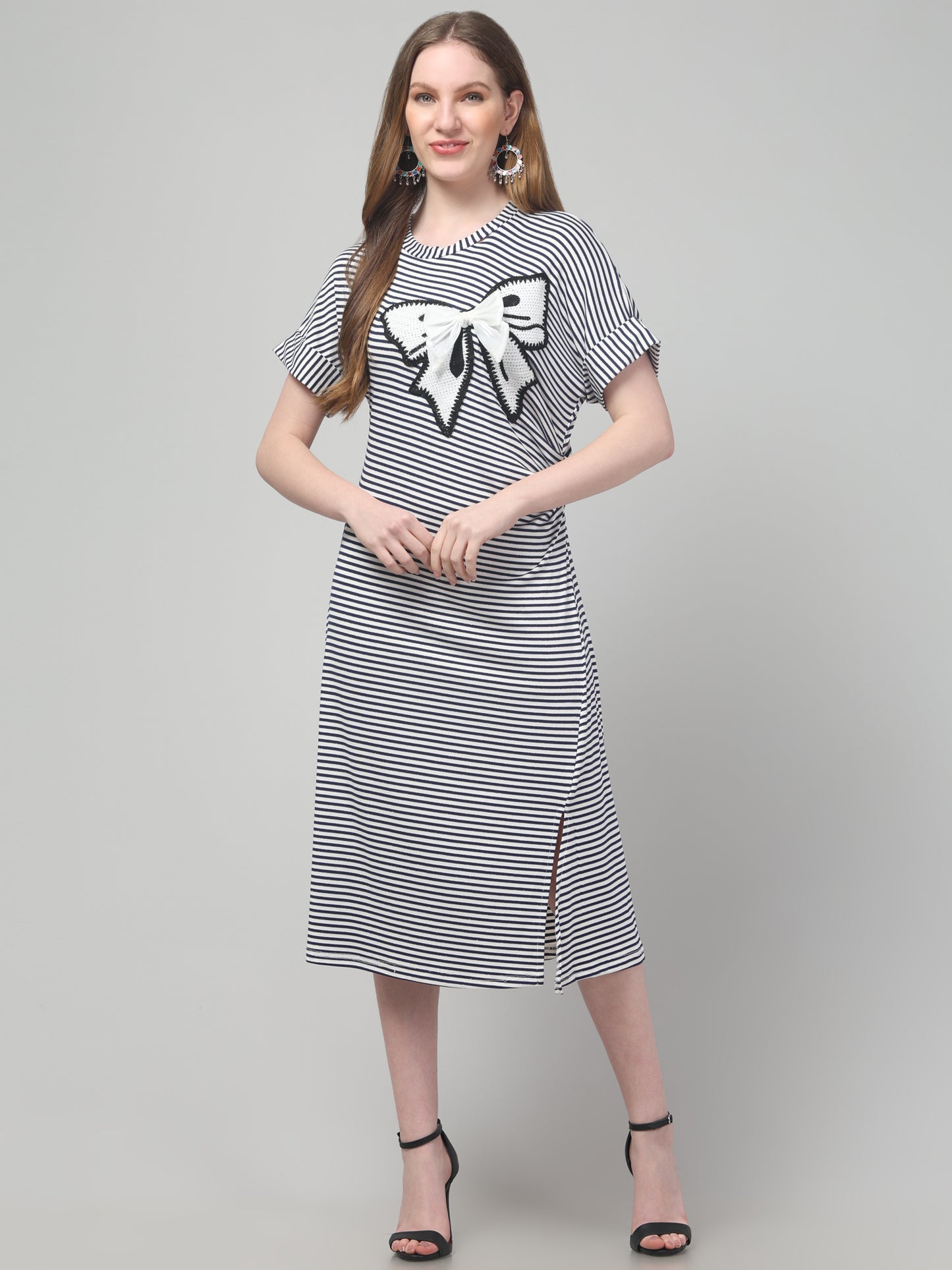 Black Slit Midi Dress For Womens