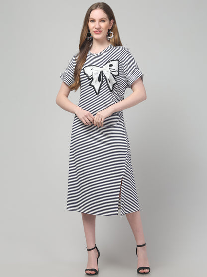 Black Slit Midi Dress For Womens