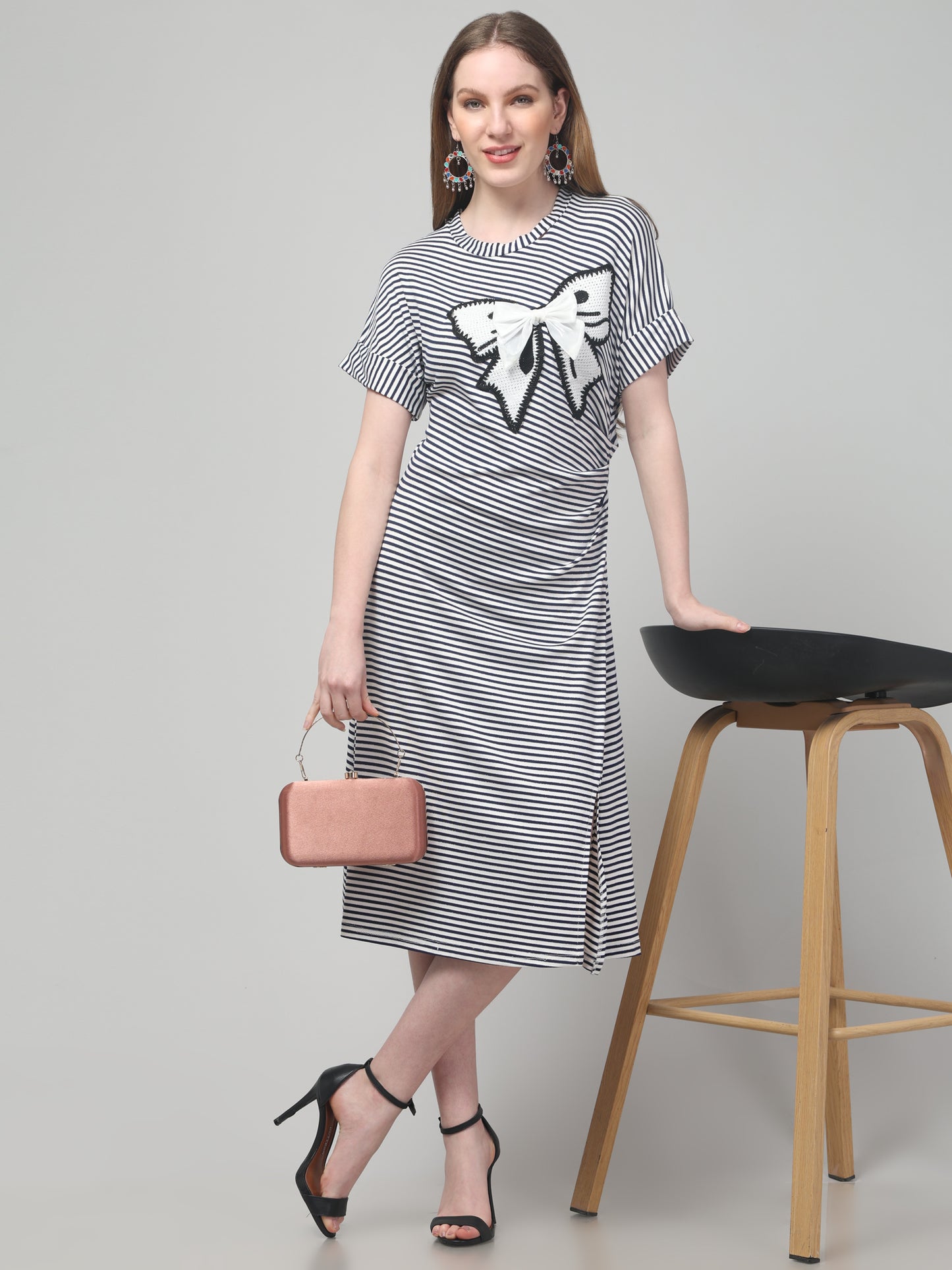 Black Slit Midi Dress For Womens