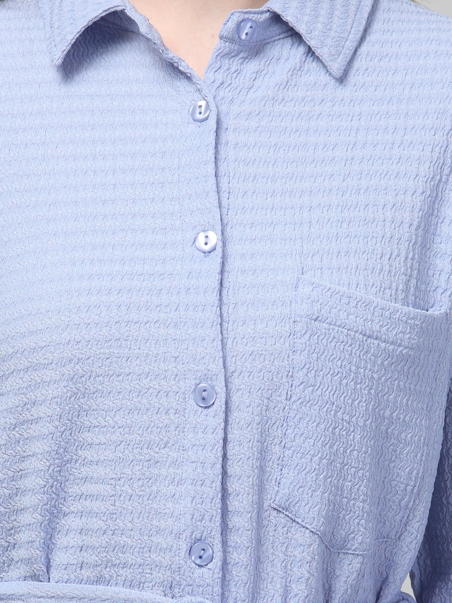 Sky Blue Shirt Style Midi Dress For Womens