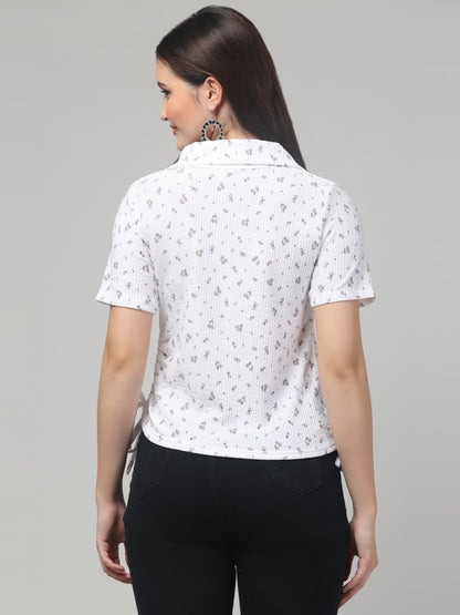 White Half Sleeve Floral Stylish Tops For Women