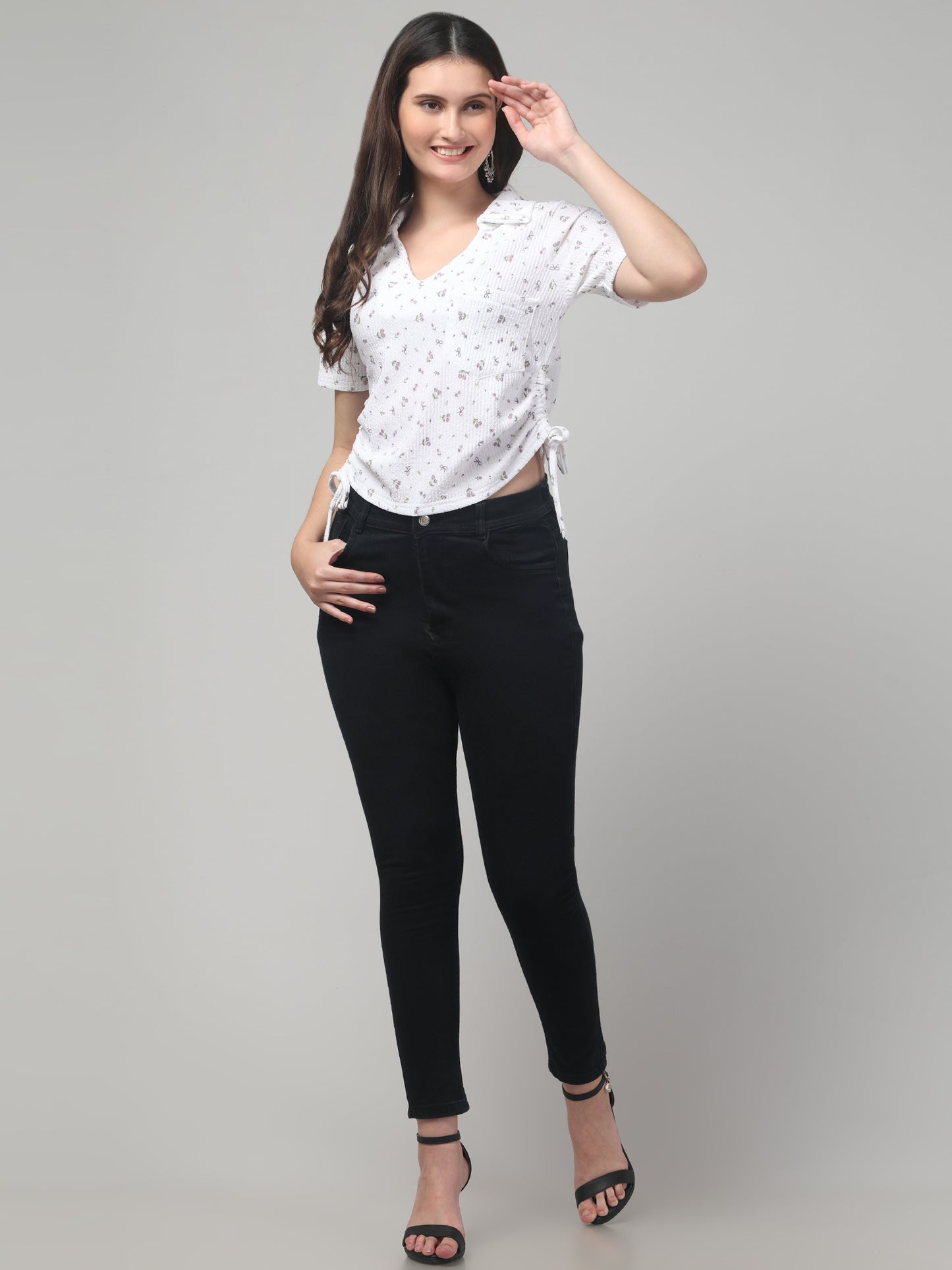 White Half Sleeve Floral Stylish Tops For Women