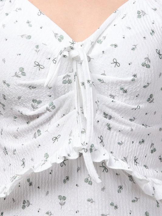 White Cute Printed Top For Women
