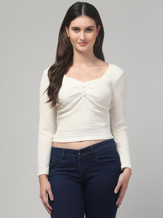 White Summer Full Sleeve Top For Women