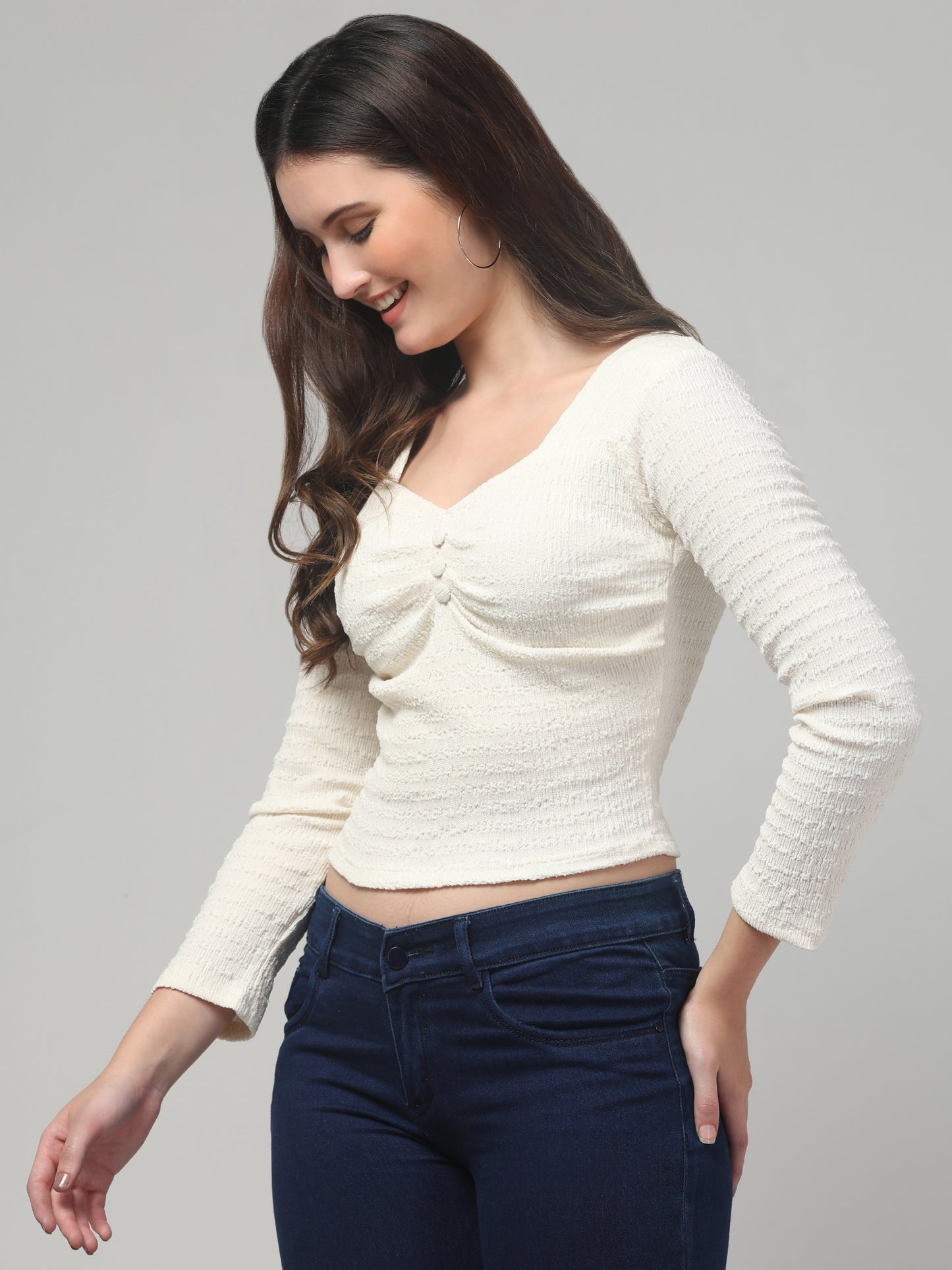 White Summer Full Sleeve Top For Women