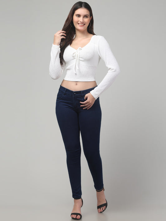 White Full Sleeves Crop Top For Women